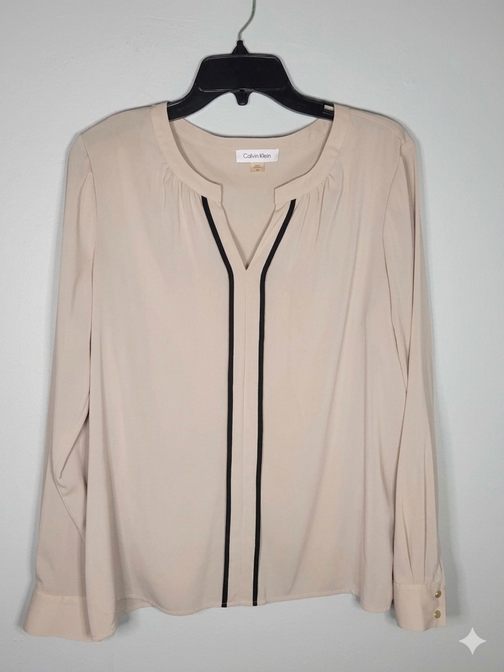Calvin Klein Cream Blouse with Black Piping